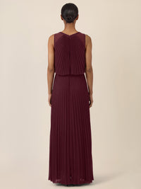 APART Plissiertes Maxikleid mit Doppellagen-Effekt | weinrot