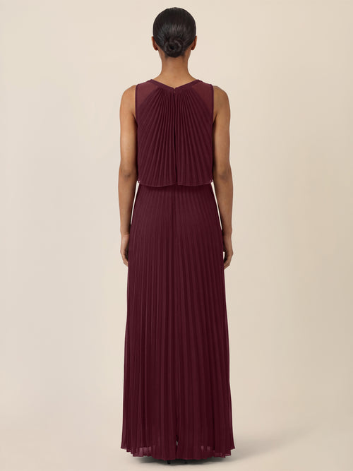 APART Plissiertes Maxikleid mit Doppellagen-Effekt | weinrot image 1