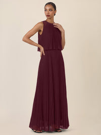 APART Plissiertes Maxikleid mit Doppellagen-Effekt | weinrot