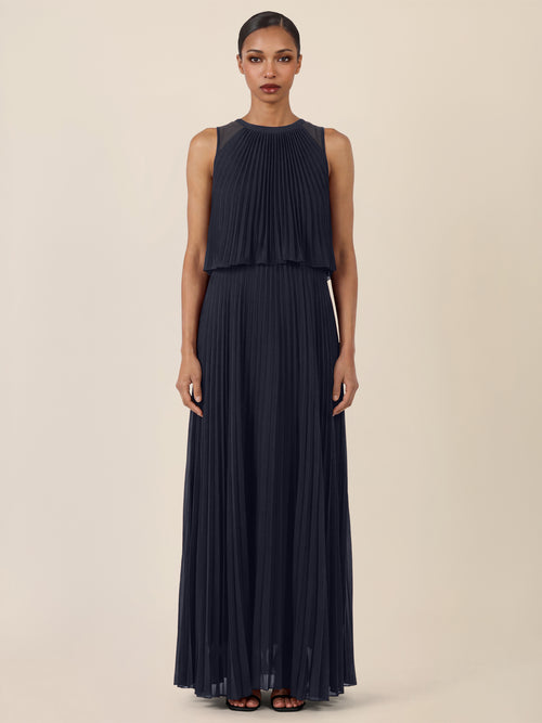 APART Plissiertes Maxikleid mit Doppellagen-Effekt | nachtblau image 1