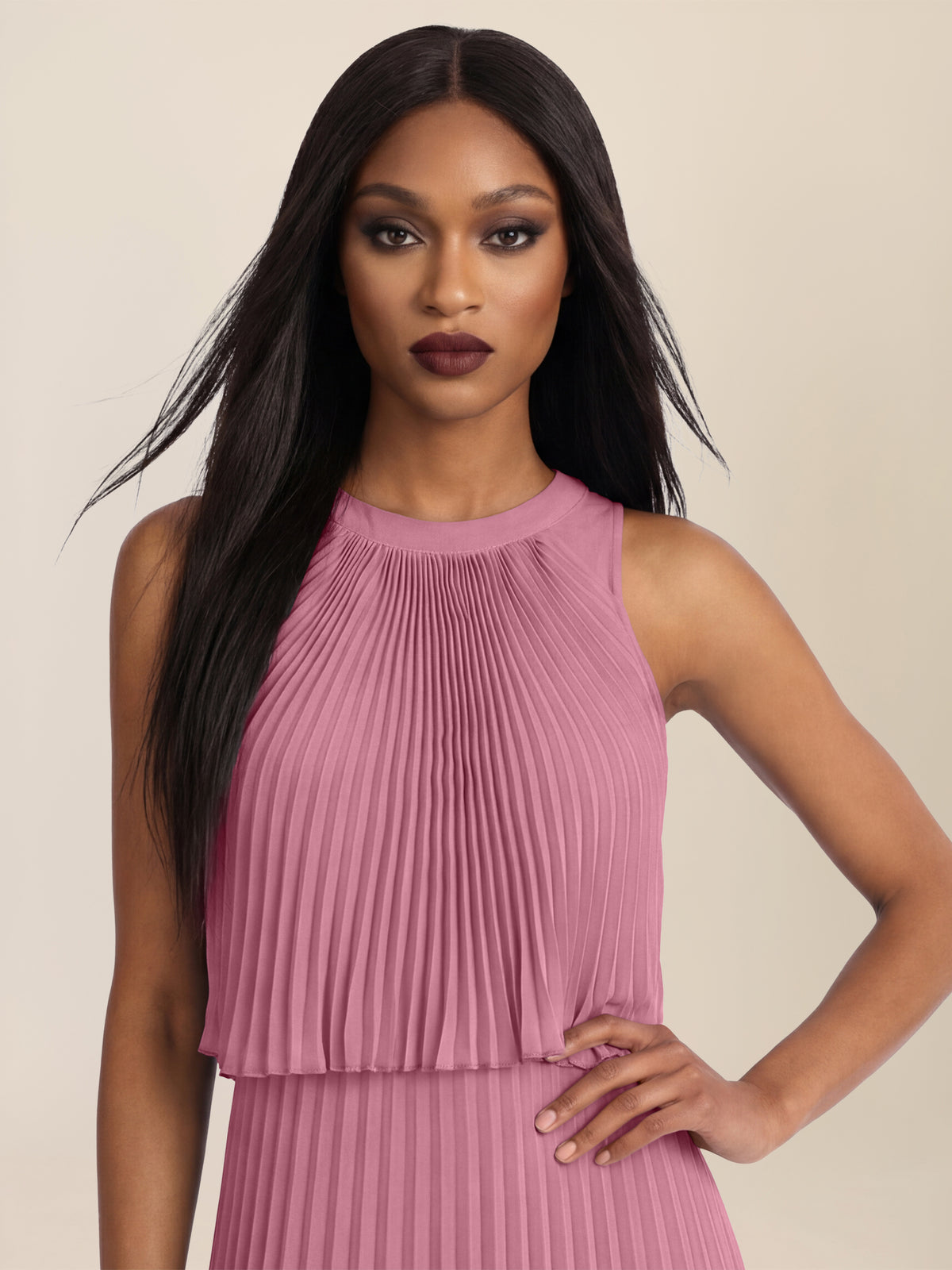 APART Plissiertes Maxikleid mit Doppellagen-Effekt | rosé