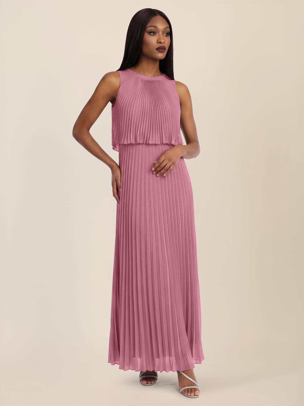 APART Plissiertes Maxikleid mit Doppellagen-Effekt | rosé