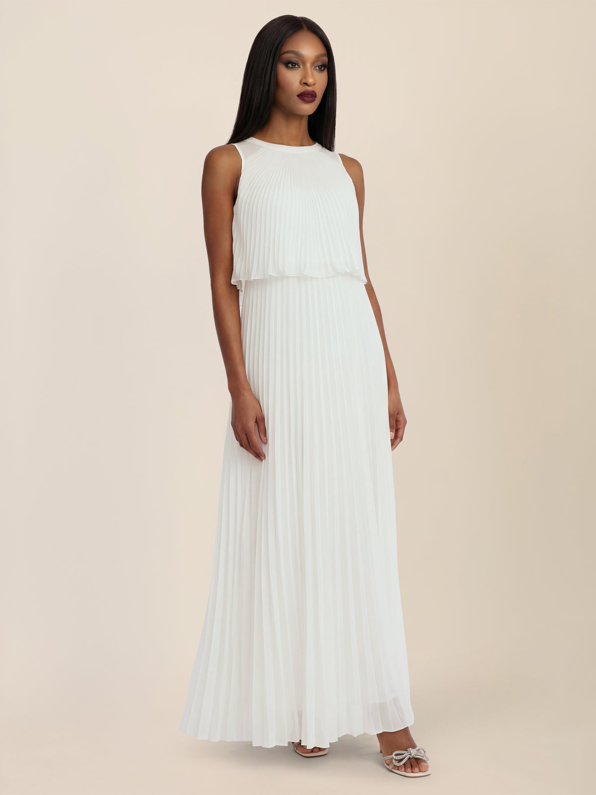 APART Plissiertes Maxikleid mit Doppellagen-Effekt | creme