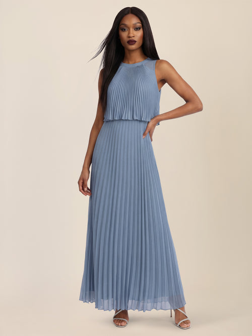 APART Plissiertes Maxikleid mit Doppellagen-Effekt | rauchblau image 1