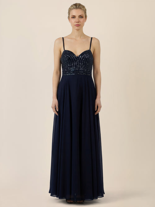 APART Chiffon-Abendkleid mit Pailletten-Bustier | nachtblau image 1