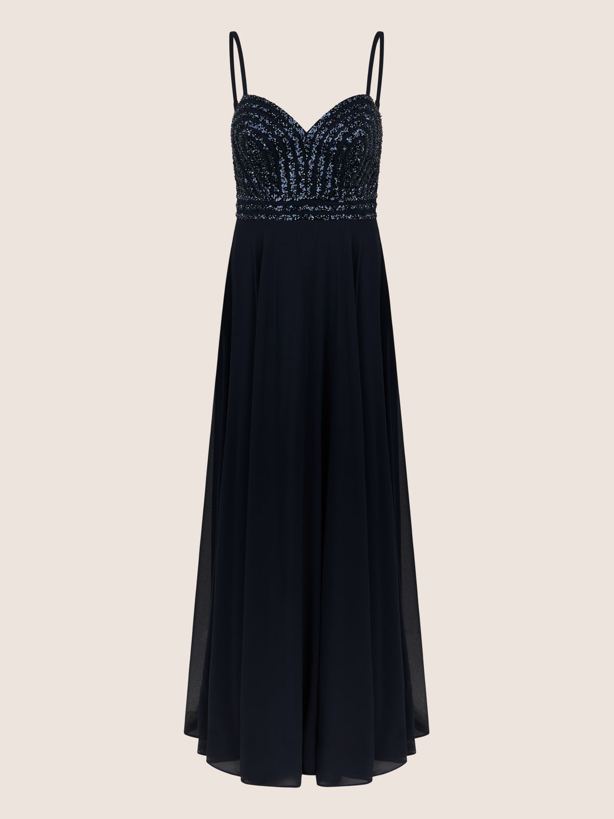 APART Chiffon-Abendkleid mit Pailletten-Bustier | nachtblau