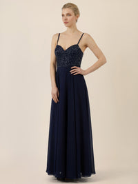 APART Chiffon-Abendkleid mit Pailletten-Bustier | nachtblau