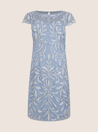 APART Cocktailkleid mit floraler 3D-Stickerei | hellblau-creme