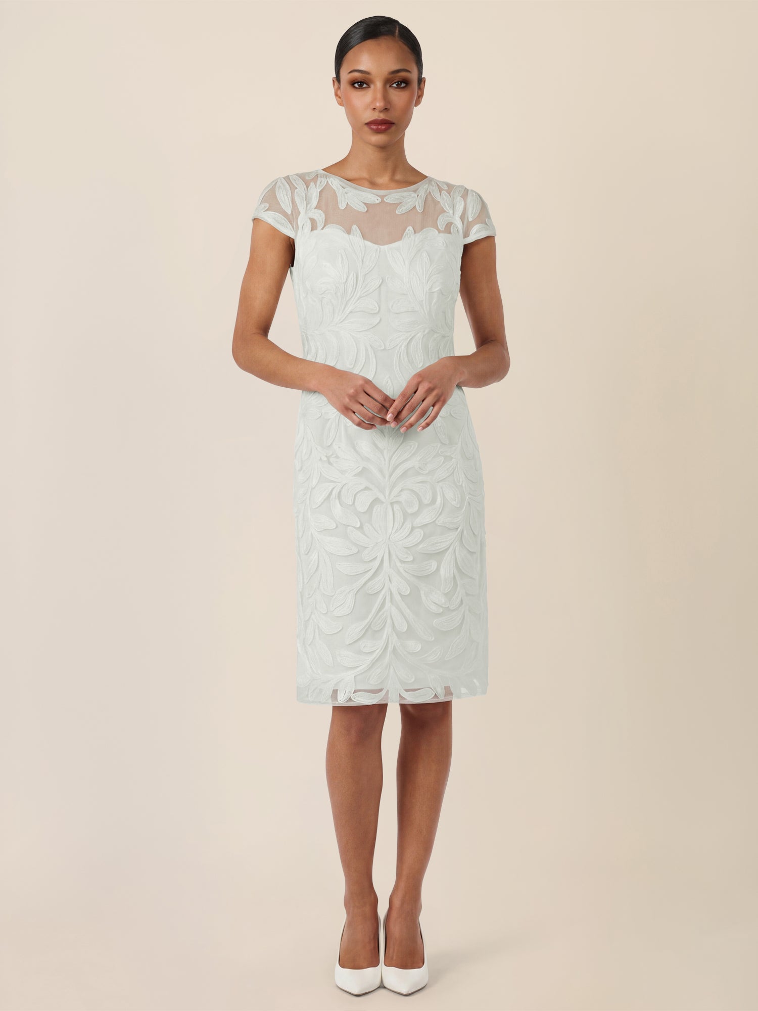 APART Cocktailkleid mit floraler 3D-Stickerei | creme