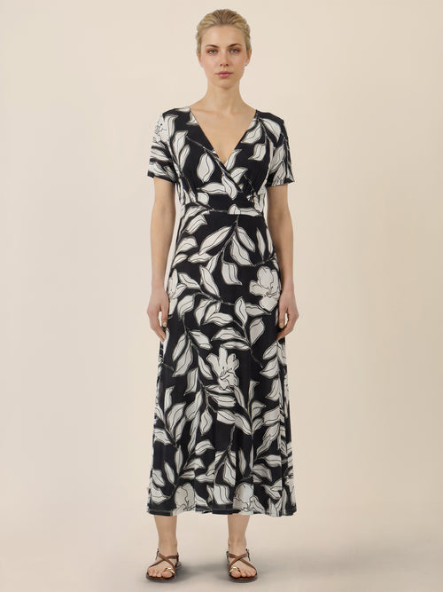 APART Feminin bedrucktes Jerseykleid mit Wickeloptik | schwarz-creme image 1