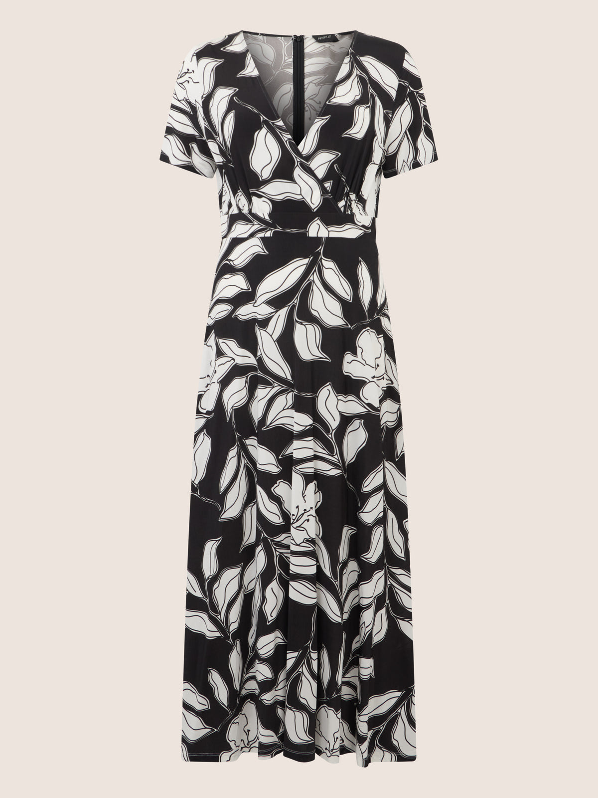 APART Feminin bedrucktes Jerseykleid mit Wickeloptik | schwarz-creme