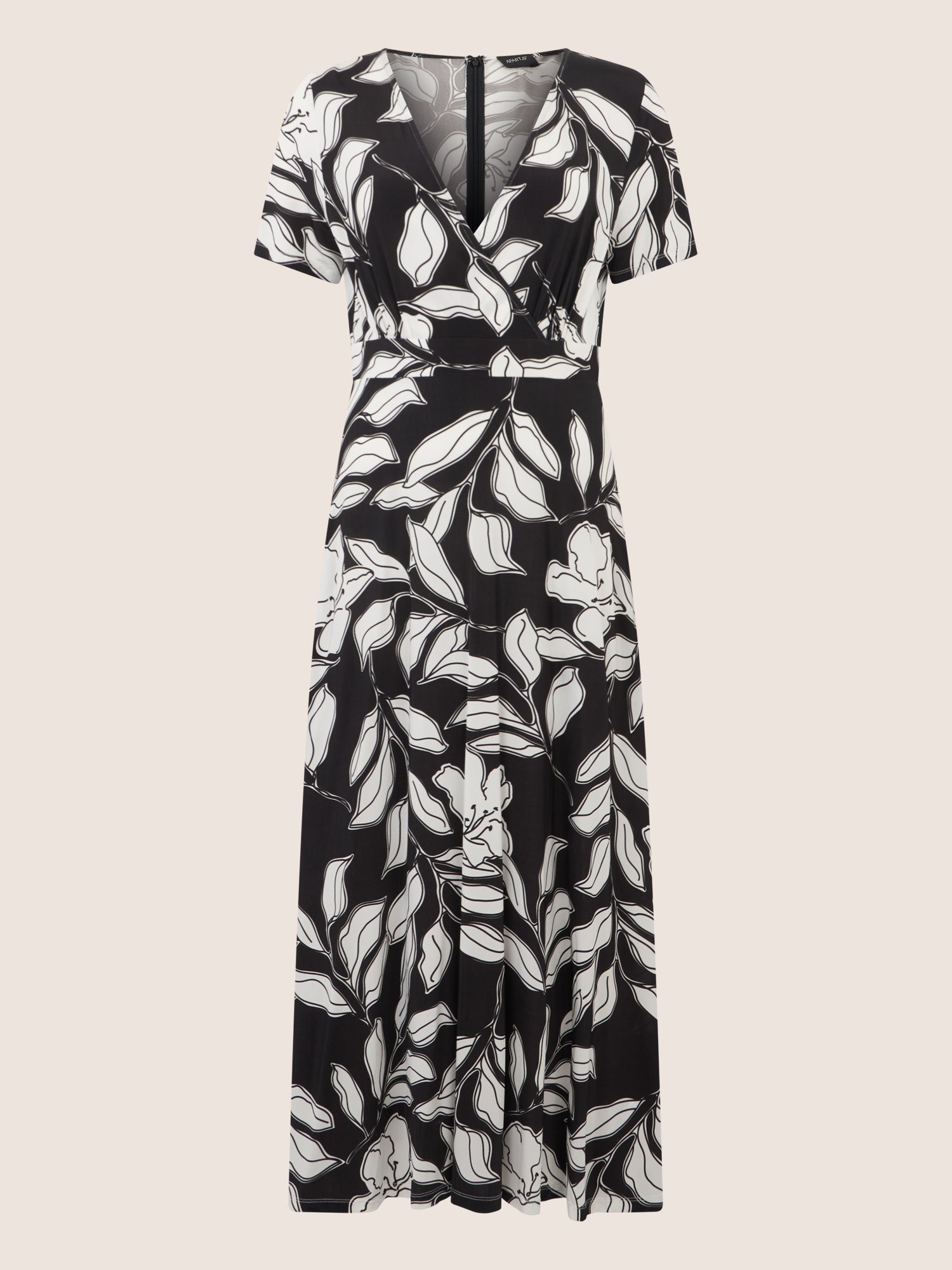 APART Feminin bedrucktes Jerseykleid mit Wickeloptik | schwarz-creme