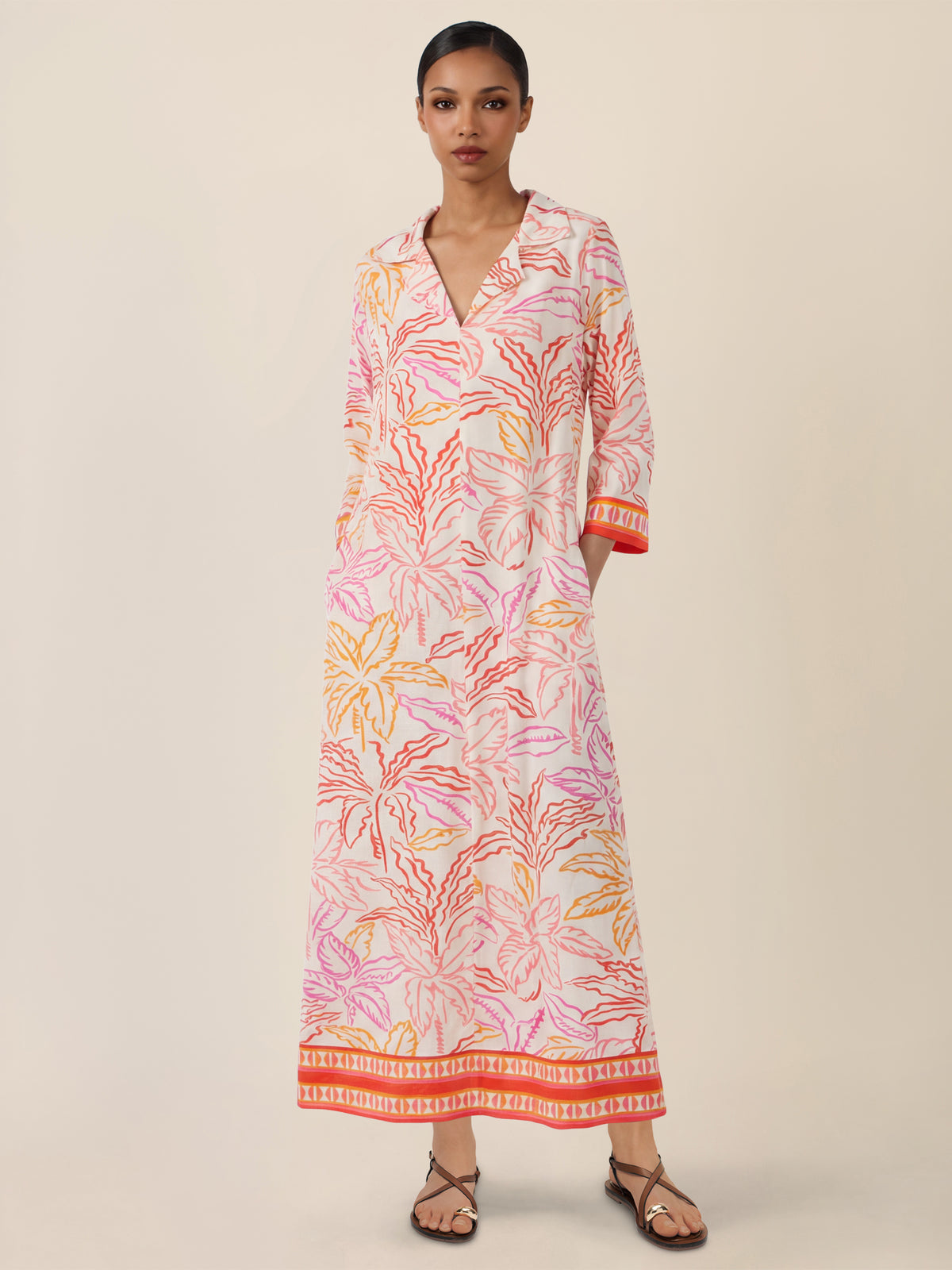 APART Midikleid mit Print und 3/4-Ärmeln | creme-multicolor