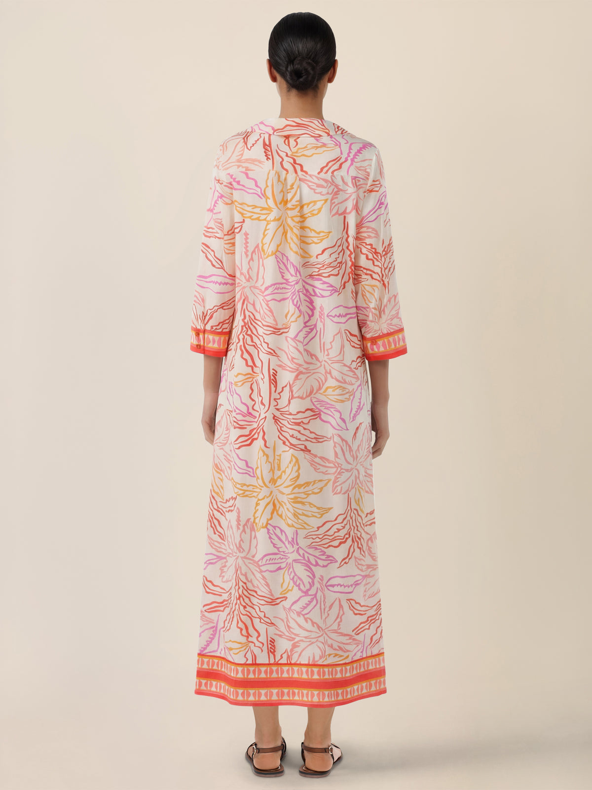 APART Midikleid mit Print und 3/4-Ärmeln | creme-multicolor