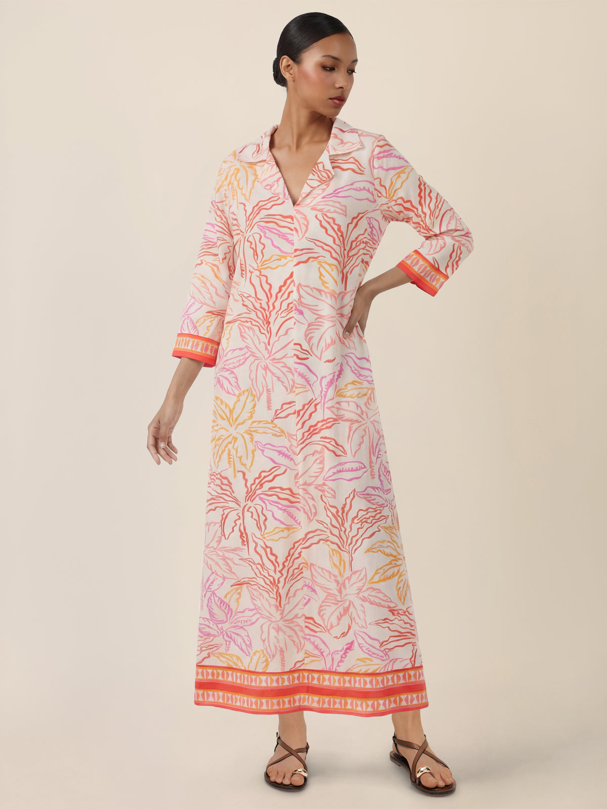 APART Midikleid mit Print und 3/4-Ärmeln | creme-multicolor