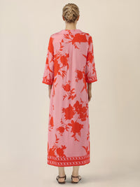 APART Kleid mit floralem Print und Stehkragen | pink-orange