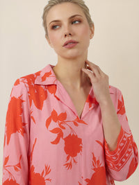 APART Kleid mit floralem Print und Stehkragen | pink-orange