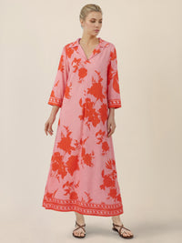 APART Kleid mit floralem Print und Stehkragen | pink-orange