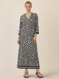APART Shirtkleid mit V-Ausschnitt und Grafikmuster | schwarz-creme