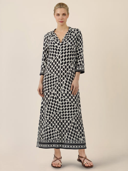 APART Shirtkleid mit V-Ausschnitt und Grafikmuster | schwarz-creme image 1