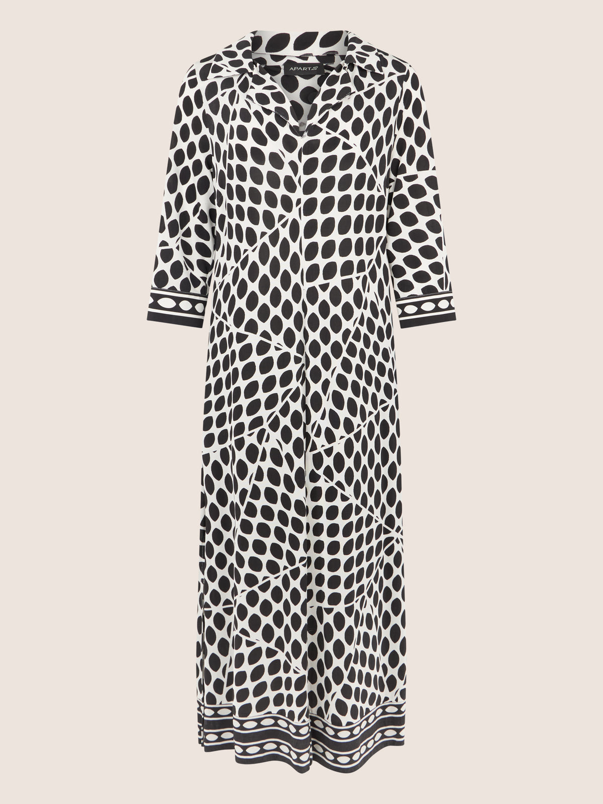 APART Shirtkleid mit V-Ausschnitt und Grafikmuster | schwarz-creme