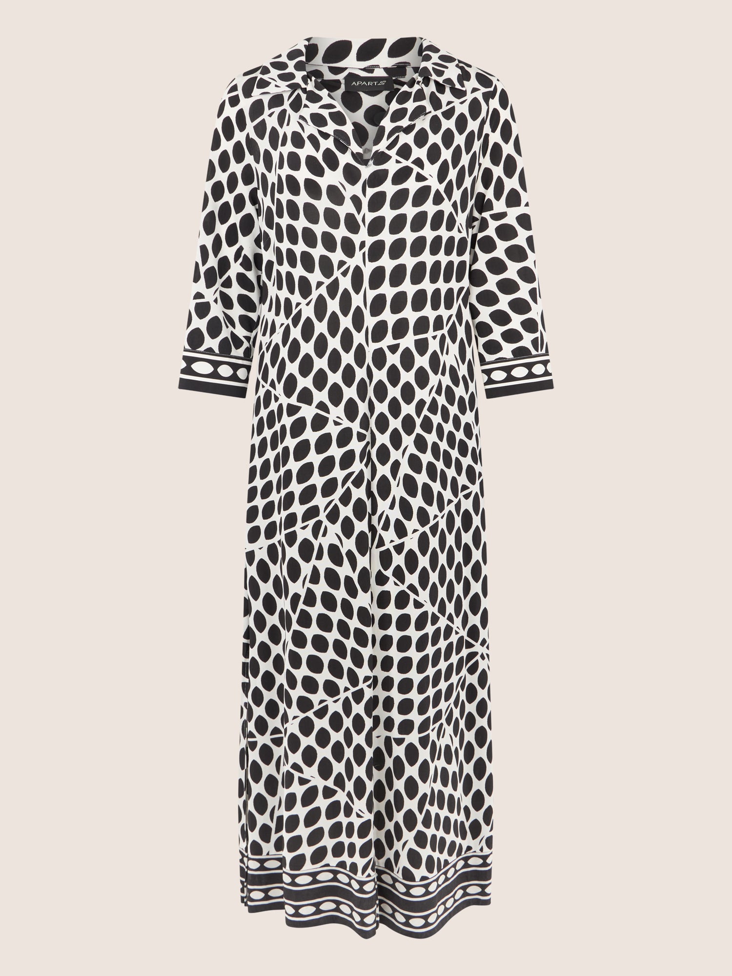APART Shirtkleid mit V-Ausschnitt und Grafikmuster | schwarz-creme