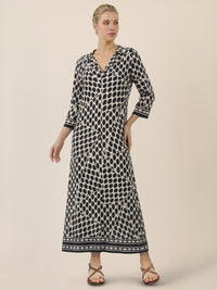 APART Shirtkleid mit V-Ausschnitt und Grafikmuster | schwarz-creme