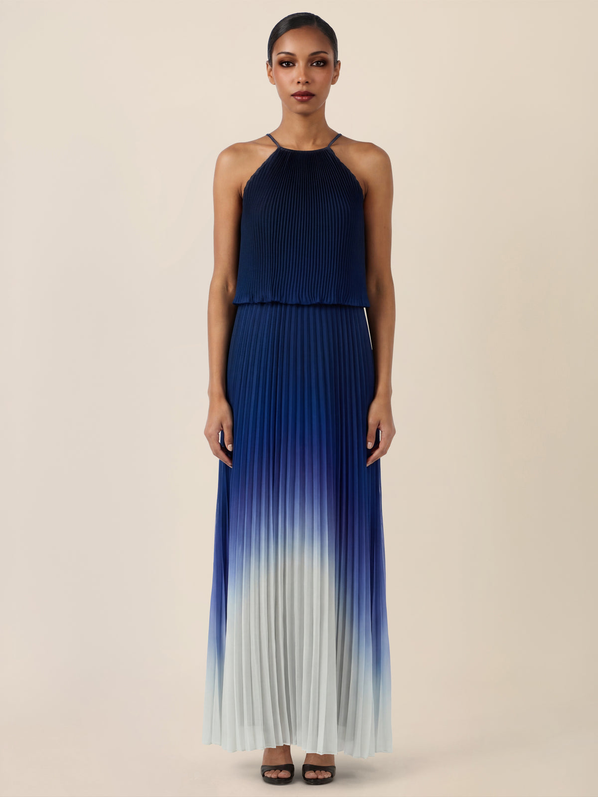 APART Plissiertes Langes Chiffonkleid mit Farbverlauf | nachtblau-multicolor