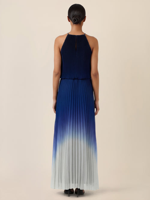 APART Plissiertes Langes Chiffonkleid mit Farbverlauf | nachtblau-multicolor image 1