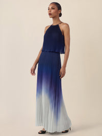 APART Plissiertes Langes Chiffonkleid mit Farbverlauf | nachtblau-multicolor
