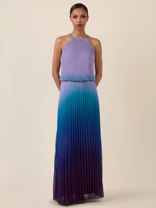 APART Plissiertes Langes Chiffonkleid mit Farbverlauf | lavendel-multicolor image 1