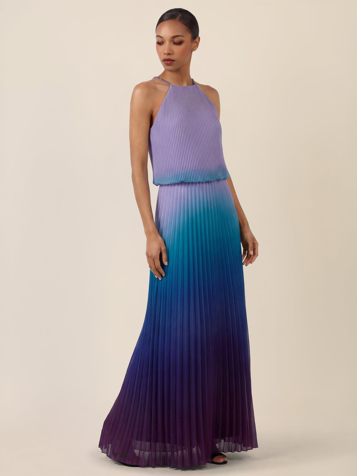 APART Plissiertes Langes Chiffonkleid mit Farbverlauf | lavendel-multicolor