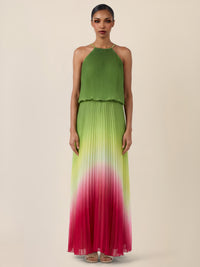 APART Plissiertes Langes Chiffonkleid mit Farbverlauf | grün-multicolor