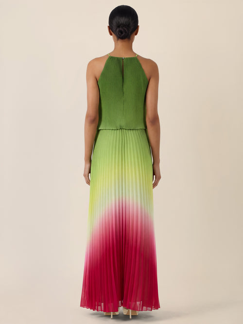 APART Plissiertes Langes Chiffonkleid mit Farbverlauf | grün-multicolor image 1
