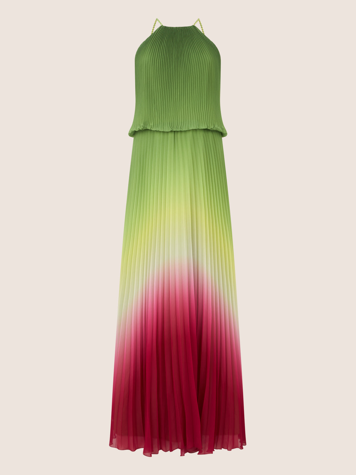 APART Plissiertes Langes Chiffonkleid mit Farbverlauf | grün-multicolor