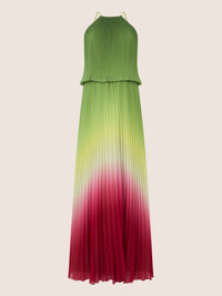APART Plissiertes Langes Chiffonkleid mit Farbverlauf | grün-multicolor