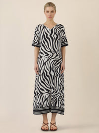 APART Kleid mit Zebra-Muster und V-Ausschnitt | schwarz-creme
