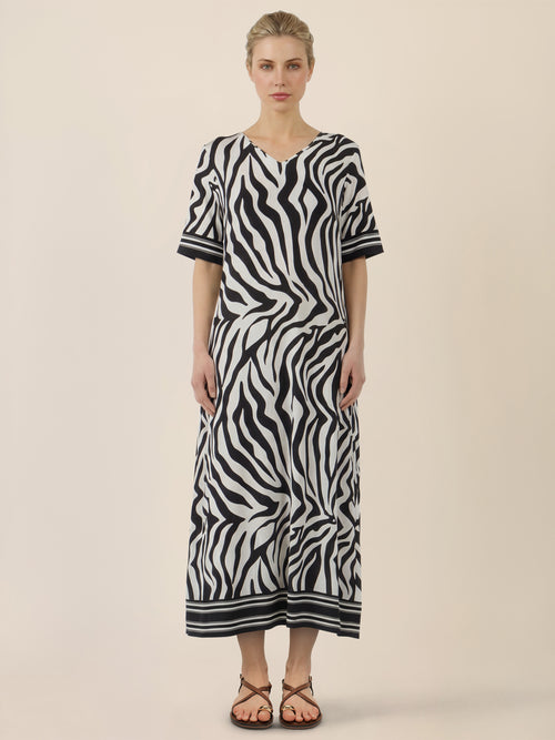 APART Kleid mit Zebra-Muster und V-Ausschnitt | schwarz-creme image 1