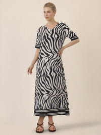 APART Kleid mit Zebra-Muster und V-Ausschnitt | schwarz-creme