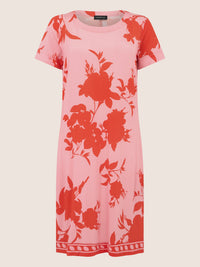 APART Jerseykleid mit floralen Kontrasten | pink-orange