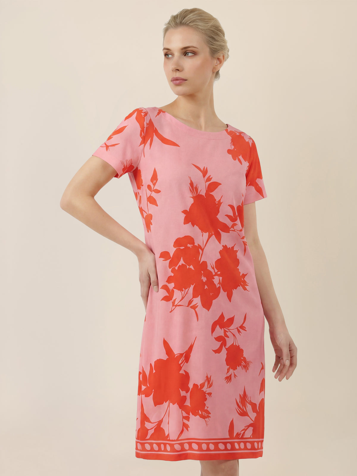 APART Jerseykleid mit floralen Kontrasten | pink-orange