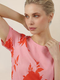 APART Jerseykleid mit floralen Kontrasten | pink-orange