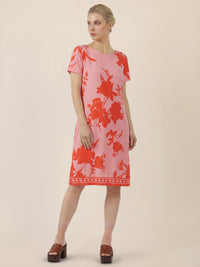 APART Jerseykleid mit floralen Kontrasten | pink-orange