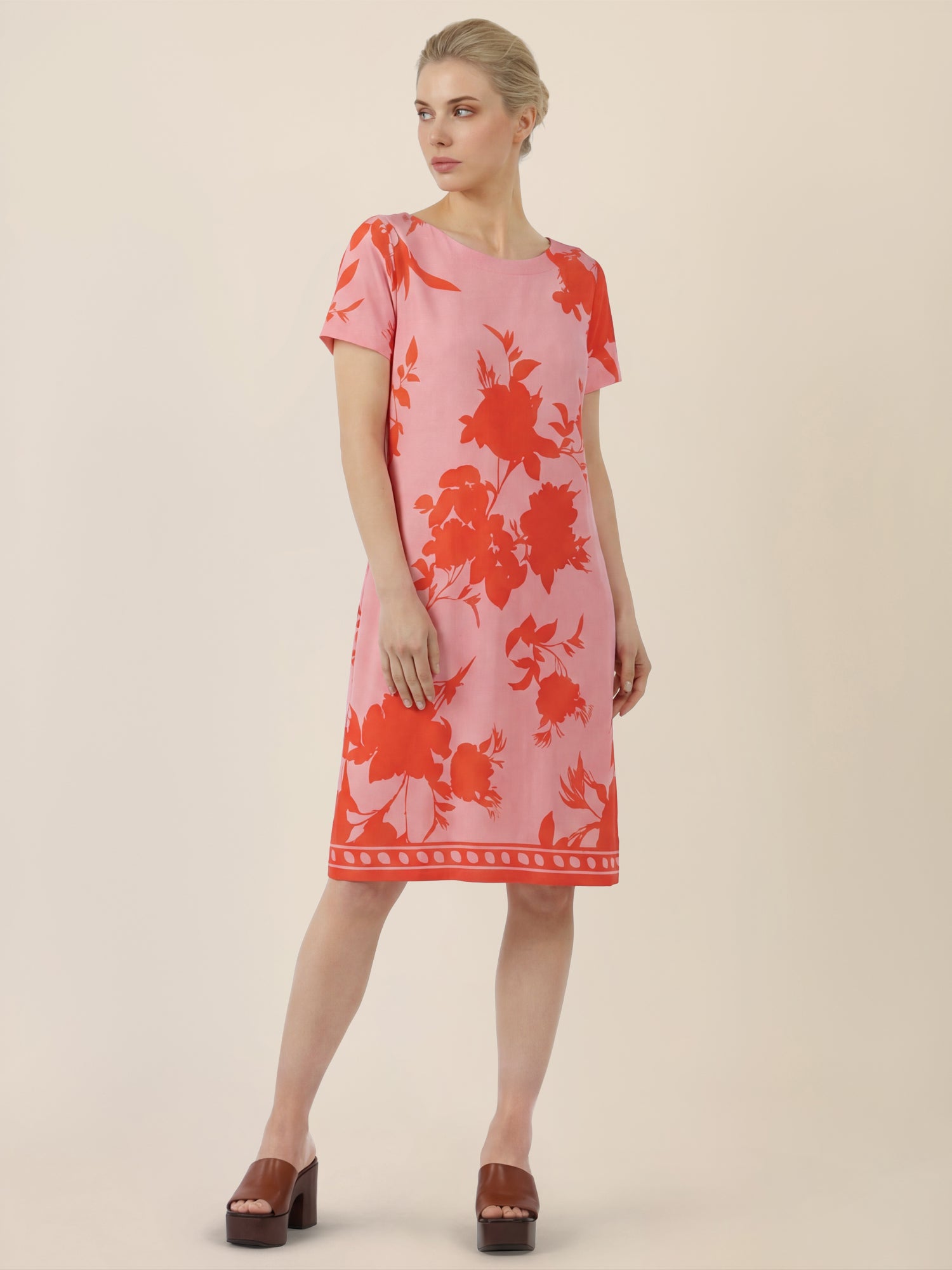 APART Jerseykleid mit floralen Kontrasten | pink-orange