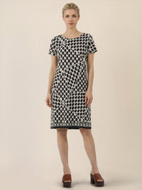 APART Kleid mit Grafikprint und Rundhalsausschnitt | schwarz-creme