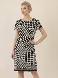 APART Kleid mit Grafikprint und Rundhalsausschnitt | schwarz-creme