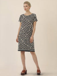 APART Kleid mit Grafikprint und Rundhalsausschnitt | schwarz-creme