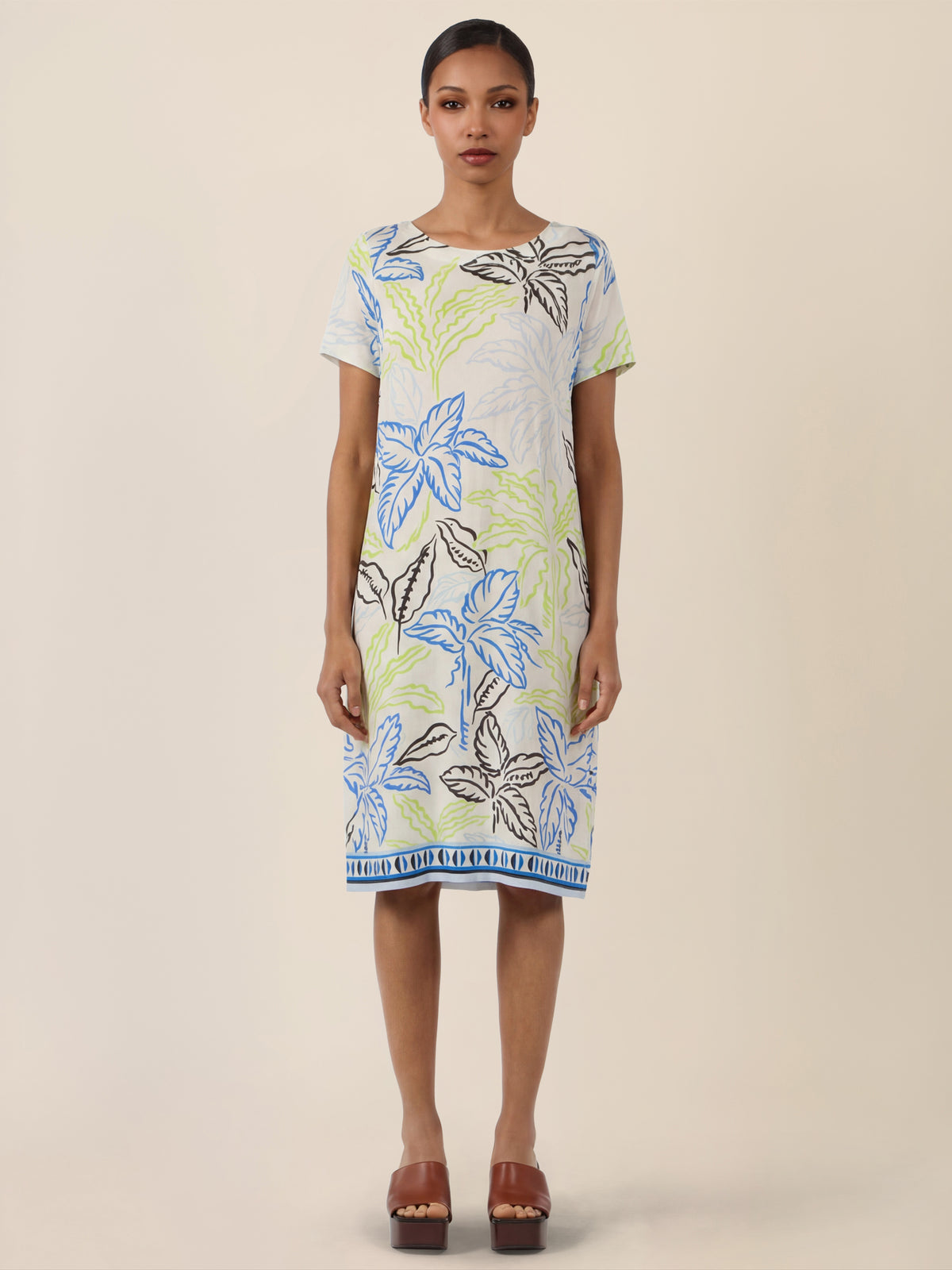 APART Jerseykleid mit Palmenprint | creme-multicolor