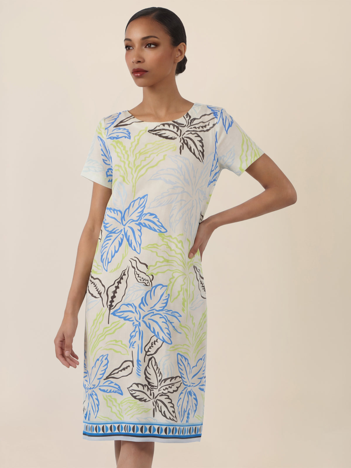 APART Jerseykleid mit Palmenprint | creme-multicolor