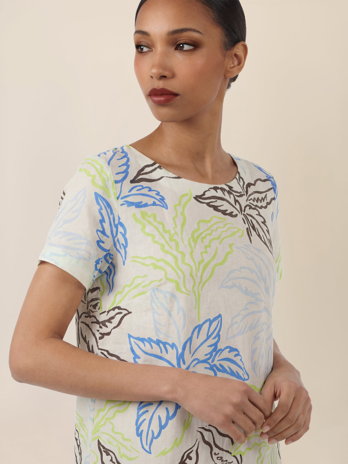 APART Jerseykleid mit Palmenprint | creme-multicolor